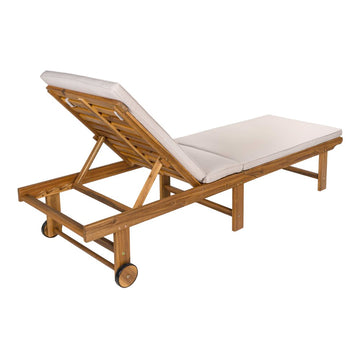 Mallorca 77.17"x23.62" Modern Classic Foldable Adjustable Wood Chaise Outdoor Lounge Chair with Cushion & Wheels